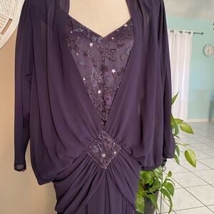 Witchy Woman Plum Eggplant Dress Vintage Beaded Stars 80s Ruched Draped Blouson